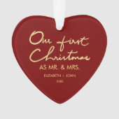 氏及び夫人として私達の初めてのクリスマスハート形| オーナメント (正面)