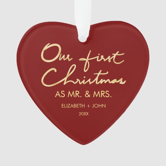 氏及び夫人として私達の初めてのクリスマスハート形| オーナメント (正面)
