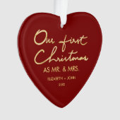 氏及び夫人として私達の初めてのクリスマスハート形| オーナメント (正面)