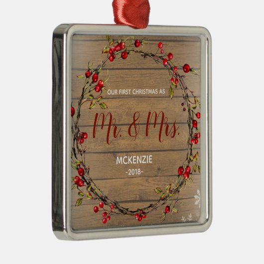 氏及び夫人としてOrnamentヒイラギの初めてのクリスマス メタルオーナメント (右)