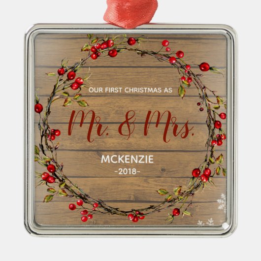 氏及び夫人としてOrnamentヒイラギの初めてのクリスマス メタルオーナメント (正面)