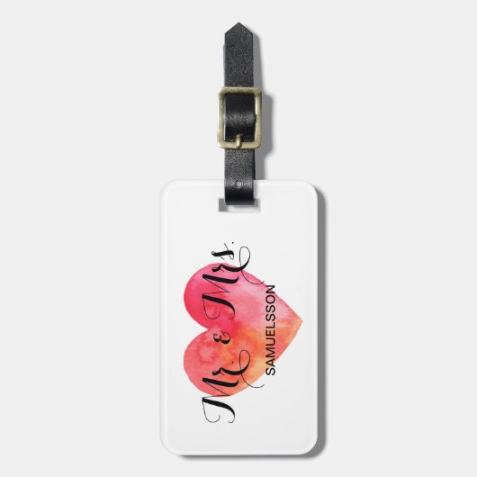 氏及び夫人旅行荷物のラベル|の水彩画のハート ラゲッジタグ (正面縦)