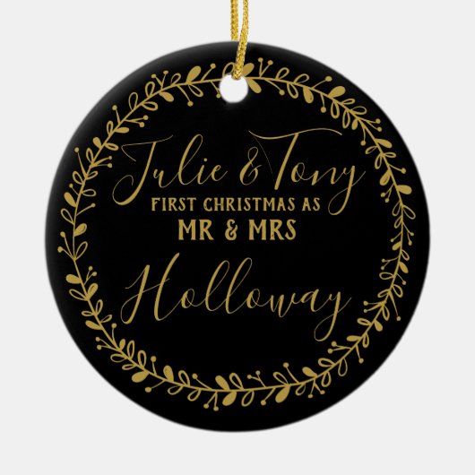 氏及び夫人木のオーナメントとして初めてのクリスマス- セラミックオーナメント (正面)