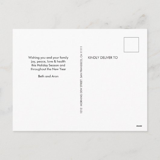 氏及び夫人|ののどの金ゴールドの写真として私達の初めてのクリスマス シーズンポストカード (裏面)