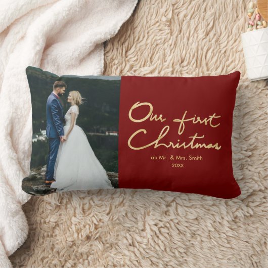 氏及び夫人|Newlywedの写真として私達の初めてのクリスマス ランバークッション (ブランケット)
