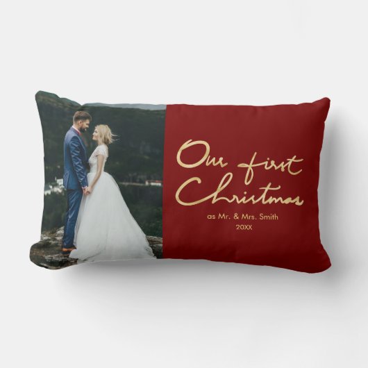 氏及び夫人|Newlywedの写真として私達の初めてのクリスマス ランバークッション (正面)
