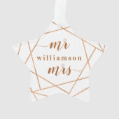 氏及びChristmas |夫人のモダンな銅の幾何学的な写真 オーナメント (裏面)