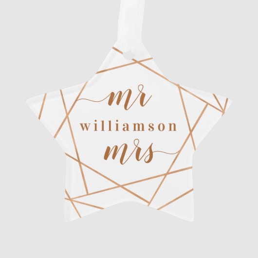 氏及びChristmas |夫人のモダンな銅の幾何学的な写真 オーナメント (裏面)