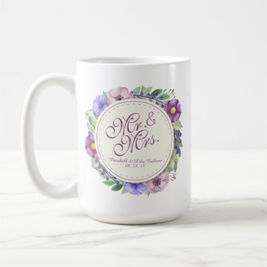 氏及びElegant Floral Wedding Classic夫人のマグ コーヒーマグカップ (左)