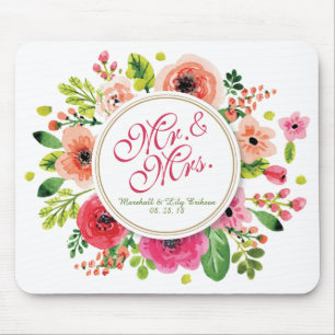 氏及びFloral Watercolor Wedding 夫人のマウスパッド マウスパッド