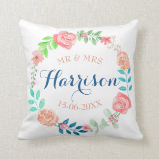 氏及びFloral Wedding Cushion Watercolour夫人のギフト クッション