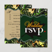 氏及びHunting Camo Green Wedding RSVP夫人カード 出欠カード (正面/裏面)