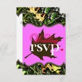 氏及びHunting Camo Pink Wedding RSVP夫人カード 出欠カード (正面/裏面)