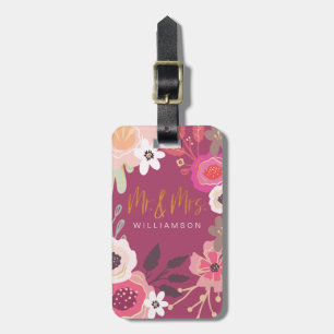 氏及びTrendy Pink Vintage Floral夫人パターン ラゲッジタグ