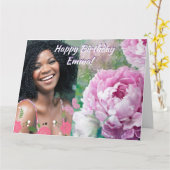 氏名と写真ハッピーバースデー カード (黄色い花)