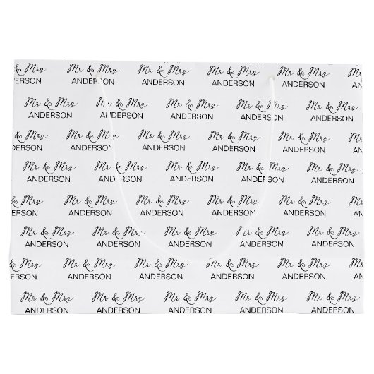 氏結婚とミセス・ネーム・コラパーソナライズされたージュの ラージペーパーバッグ (裏面)
