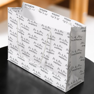 氏結婚とミセス・ネーム・コラパーソナライズされたージュの ラージペーパーバッグ