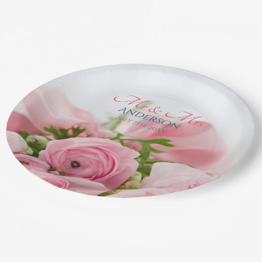 氏結婚とミセス、姓、写真の日付 ペーパープレート (アングル)