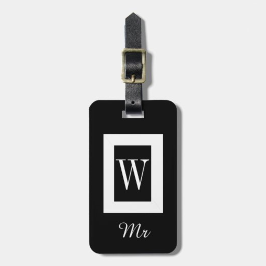 氏" BLACK/WHITE/BLUEシックな荷物TAG_ " ラゲッジタグ (正面縦)