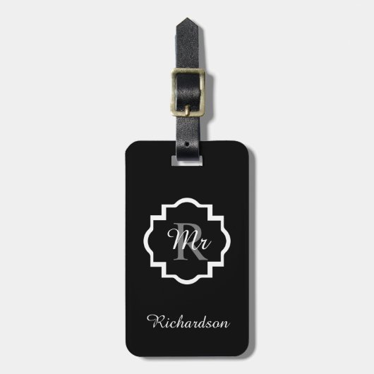 氏" BLACK/WHITE/GRAYシックなLUGGAGE/BAG TAG_ " ラゲッジタグ (正面縦)