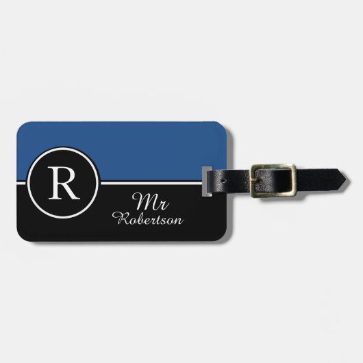 氏" BLUE/BLACKシックなLUGGAGE/BAG TAG_MODERN " ラゲッジタグ (正面横)