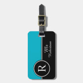 氏" TURQUOISE/BLACKシックなLUGGAGE/BAG TAG_MODERN " ラゲッジタグ (正面縦)