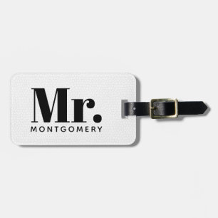 氏Black Leather Script Monogrammedのの名前 ラゲッジタグ