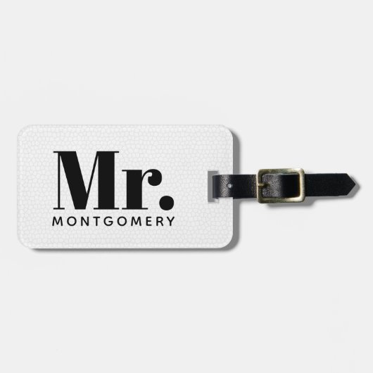 氏Black Leather Script Monogrammedのの名前 ラゲッジタグ (正面横)
