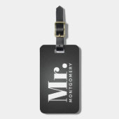 氏Black Leather Script Monogrammedのの名前 ラゲッジタグ (正面縦)