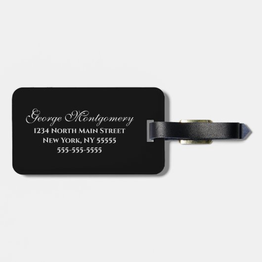 氏Black Marble Script Monogrammedのの名前 ラゲッジタグ (裏面横)