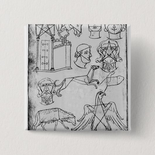 氏Fr 19093 fol.18vのさまざまなスケッチ 缶バッジ (正面)