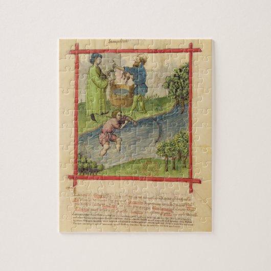 氏Lat 9333の「Tacuinumからのウナギのためのf.82魚釣り、 ジグソーパズル (縦)