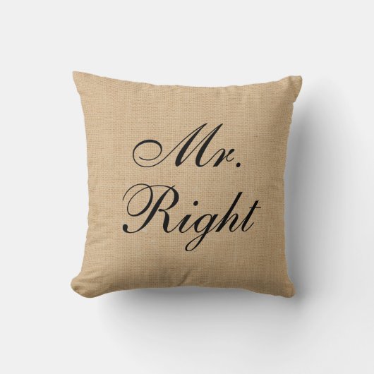 氏Right Fauxの麻疹のバーラップの結婚式の枕 クッション (正面)