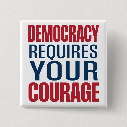 民主主義には勇気が必要 | 赤青 | 缶バッジ (正面)