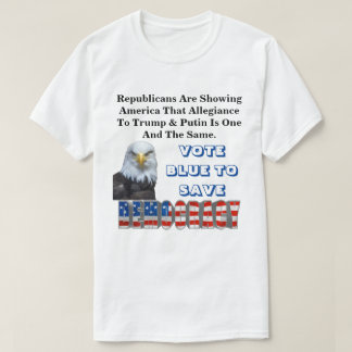 民主主義に青く救投票する Tシャツ