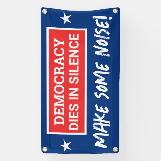 民主主義は沈黙の旗の下で死ぬ 横断幕 (縦)