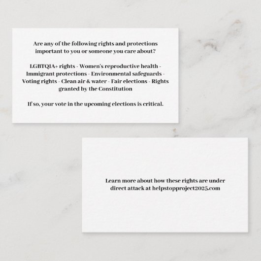 民主主義を守る – 投票ブルー 名刺 (正面/裏面)