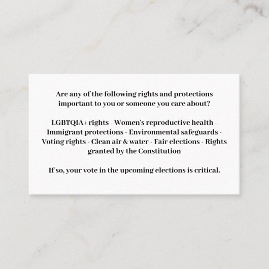 民主主義を守る – 投票ブルー 名刺 (正面)