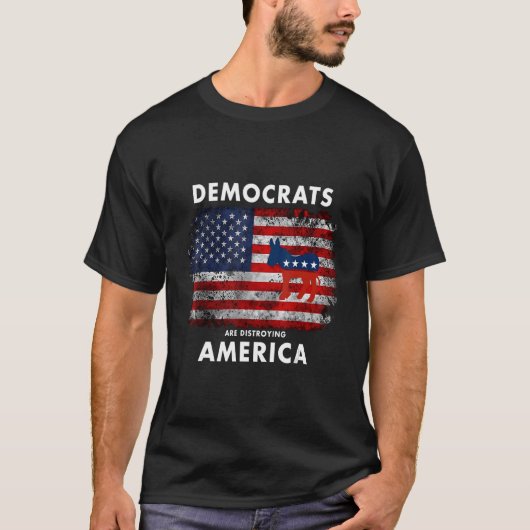 民主党がアメリカを破壊するアンチ自由主義の・ソシアリ Tシャツ (正面)