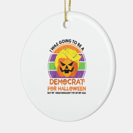民主党にハロウィーンのトランプキンを買いに行おもしろいく セラミックオーナメント (左)