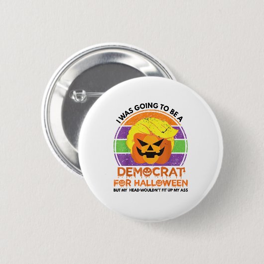 民主党にハロウィーンのトランプキンを買いに行おもしろいく 缶バッジ (正面&裏面)