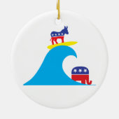 民主党のろばは青い波に乗ります セラミックオーナメント (裏面)