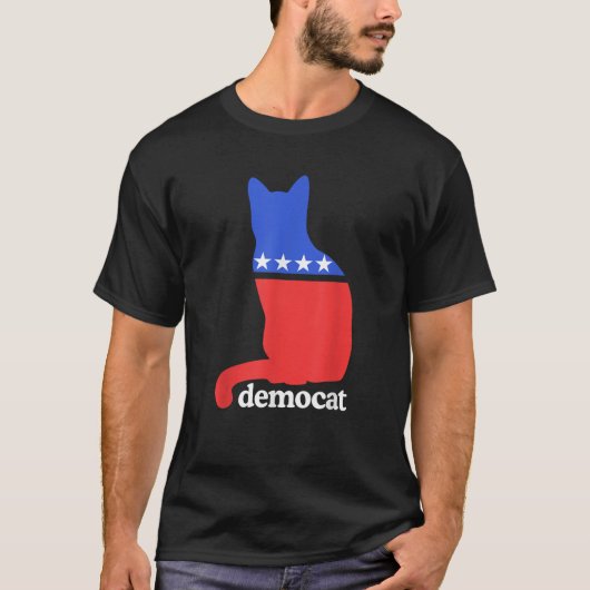 民主党のデモキャットおもしろいの猫グラフィック Tシャツ (正面)