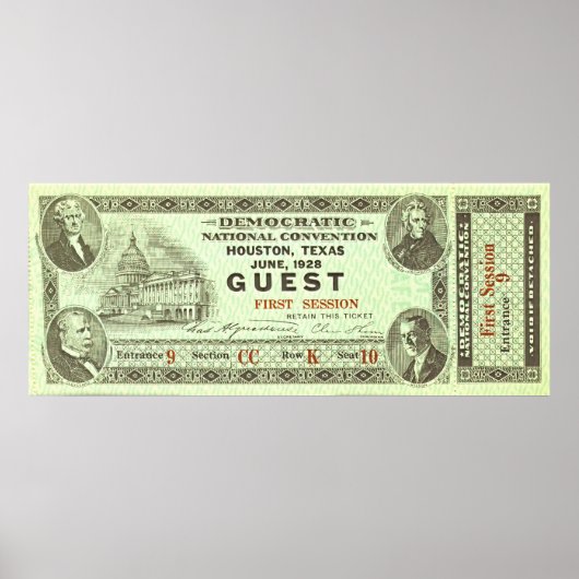 民主党全国大会チケット1928 ポスター (正面)