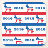 民主党員の愛国心が強い2016年のろばは縞で飾ります スクエアペーパーコースター (正面)