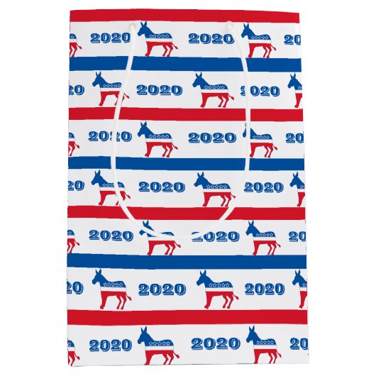 民主党員の愛国心が強い2020年のろばは縞で飾ります ミディアムペーパーバッグ (正面)