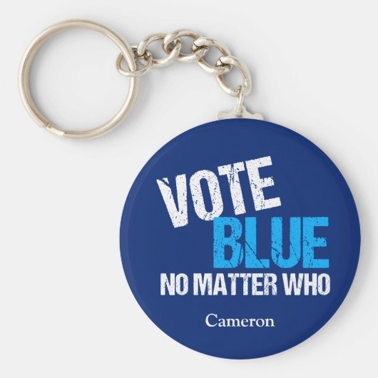 民主党政権の党は誰でも青くカスタム投票する キーホルダー (正面)