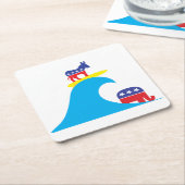 民主的なロバがブルーウェーブに乗り込む スクエアペーパーコースター (アングル)