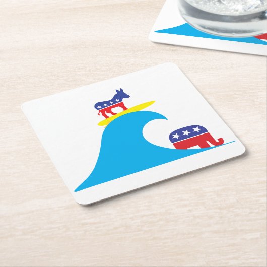 民主的なロバがブルーウェーブに乗り込む スクエアペーパーコースター (アングル)