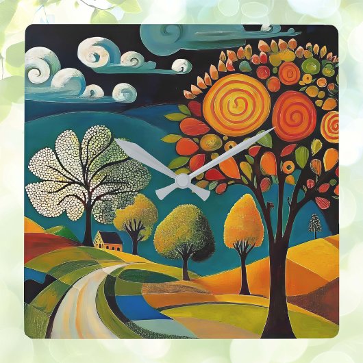 民俗な田舎 スクエア壁時計